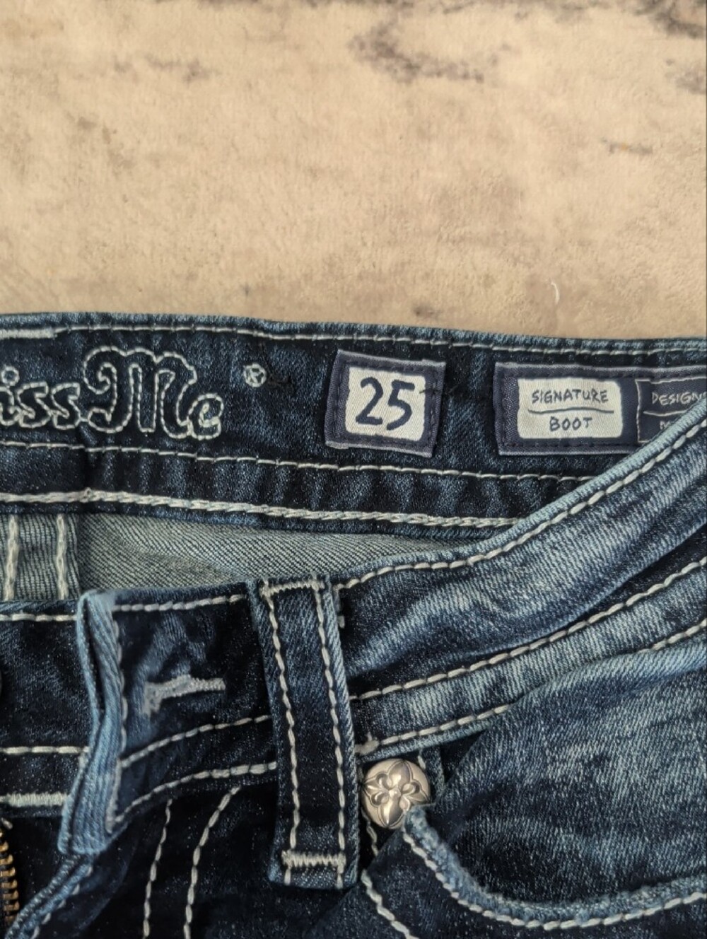 Miss Me Dark Wash Flare Jeans with Distressed Accents - Picture 2 of 7